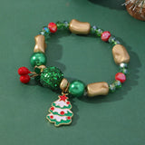 Christmas Candy Charm Beaded Bracelet Santa Snowman Pendant Bangle Jewelry