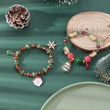 Christmas Candy Charm Beaded Bracelet Santa Snowman Pendant Bangle Jewelry