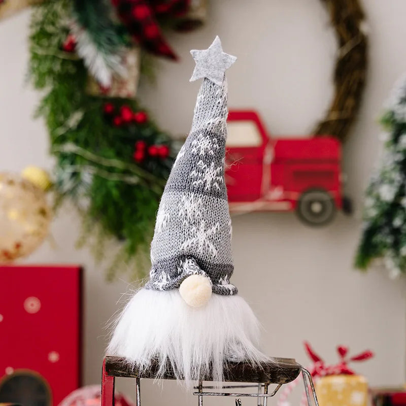Christmas Gnome Doll Ornaments Snowflake Knitted Hat Faceless Doll