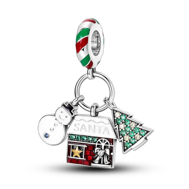 Merry Christmas Tree Santa Snowman Dangle Charm Bracelet Necklace Pendant Beads