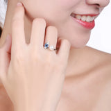 925 Silver Evil Eyes Pearl Ring Created Sapphire Open Band Women Girls
