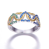 925 Silver Ring Sapphire Emerald Quartz Heart Knot Band Engagement Wedding