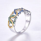 925 Silver Ring Sapphire Emerald Quartz Heart Knot Band Engagement Wedding