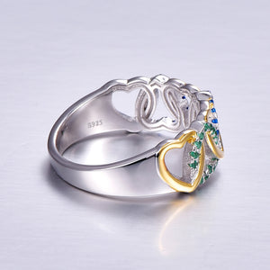 925 Silver Ring Sapphire Emerald Quartz Heart Knot Band Engagement Wedding