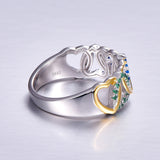 925 Silver Ring Sapphire Emerald Quartz Heart Knot Band Engagement Wedding