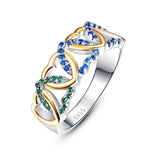 925 Silver Ring Sapphire Emerald Quartz Heart Knot Band Engagement Wedding