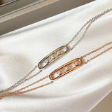 925 Sterling Silver Double Layer Bracelet with Diamond Logo