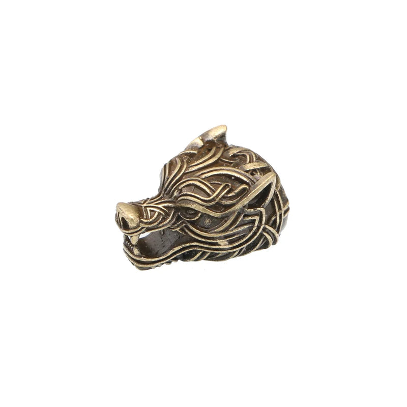 European American Bronze Wolf Head Carved Jewelry Fit Men's Bracelet