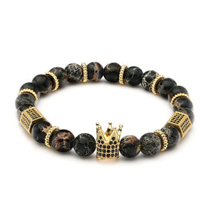 Sea Sediment Stone Beads Bracelet Cubic Zircon Crown DIY Jewelry Gift