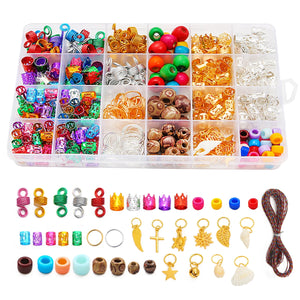 Metal African Hair Rings Beads Cuffs Tubes Charms Dreadlock Hair Braiding Kit