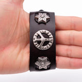 Hexagram Studded Wide Leather Bracelet Cuff Brown