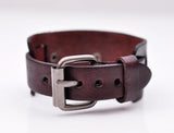 Hexagram Studded Wide Leather Bracelet Cuff Brown