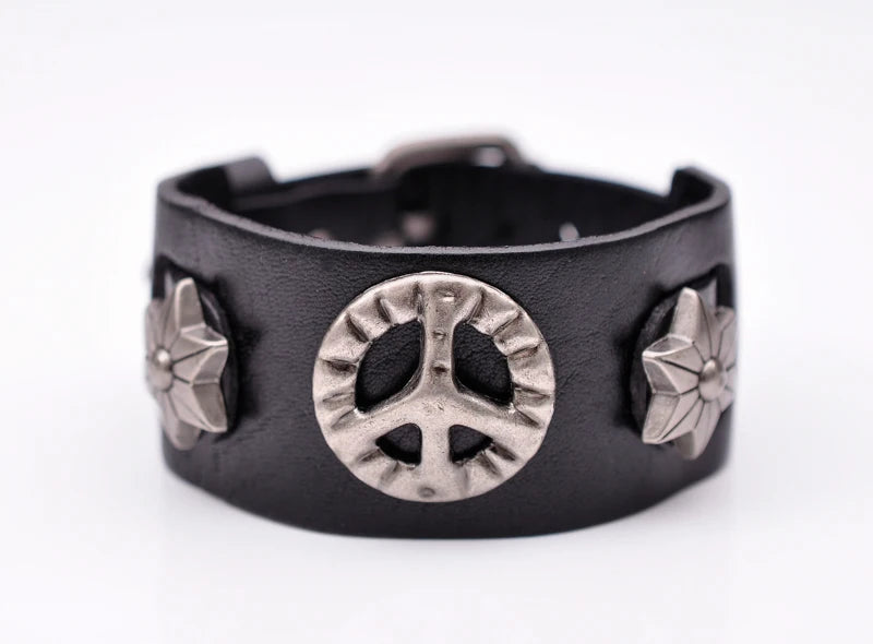 Studded Punk Hexagram Leather Bracelet Cuff Bangle