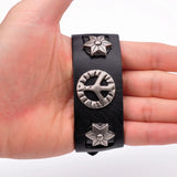 Studded Punk Hexagram Leather Bracelet Cuff Bangle