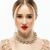 Metal Big Bead Pendant Women Necklace Copper Statement Choker Jewelry