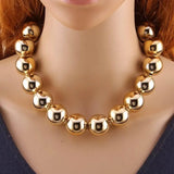 Metal Big Bead Pendant Women Necklace Copper Statement Choker Jewelry