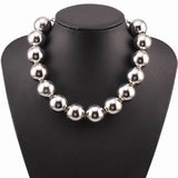 Metal Big Bead Pendant Women Necklace Copper Statement Choker Jewelry