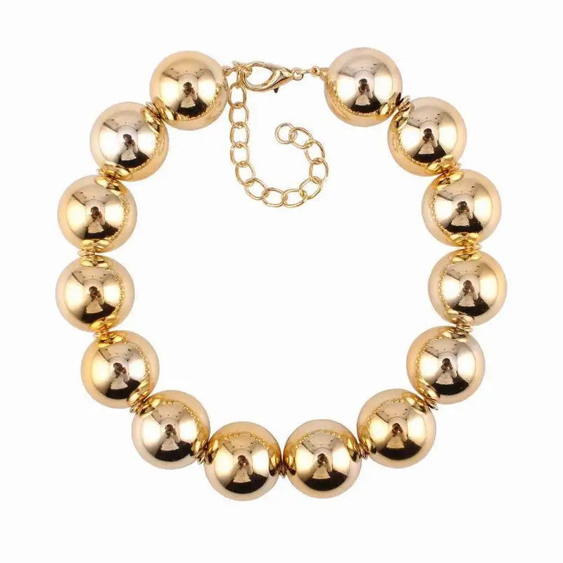 Metal Big Bead Pendant Women Necklace Copper Statement Choker Jewelry