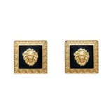 Enamel Square Lion Head Dangle Earring Metal Big Drop Earring