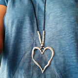Heart Pendant Leather Rope Necklace Women Jewelry