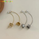 Metal Bluebells Pearl Earrings Long Tassel Earrings