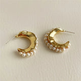 Silver Freshwater Pearl Earrings C Shape Hip-hop Punk