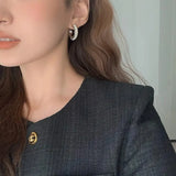 Silver Freshwater Pearl Earrings C Shape Hip-hop Punk