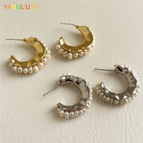 Silver Freshwater Pearl Earrings C Shape Hip-hop Punk