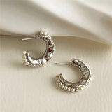 Silver Freshwater Pearl Earrings C Shape Hip-hop Punk