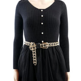 Metal Chain Leather Belt Silver Waistband for Dress Jeans Pants Woman