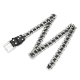 Metal Chain Leather Belt Silver Waistband for Dress Jeans Pants Woman