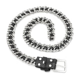 Metal Chain Leather Belt Silver Waistband for Dress Jeans Pants Woman