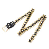 Metal Chain Leather Belt Silver Waistband for Dress Jeans Pants Woman