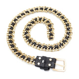 Metal Chain Leather Belt Silver Waistband for Dress Jeans Pants Woman