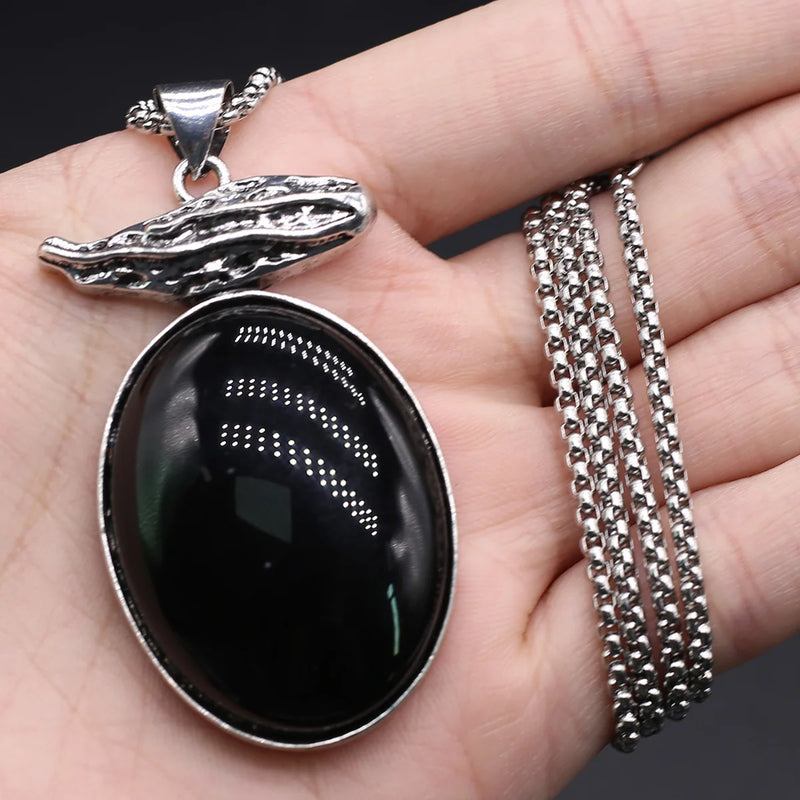 Egg Shaped Pendant Necklace Natural Stone Women's Jewelry