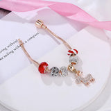 Metal Christmas Bracelet Red Crystal Snowman Elk Beads Women Jewelry