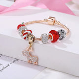 Metal Christmas Bracelet Red Crystal Snowman Elk Beads Women Jewelry
