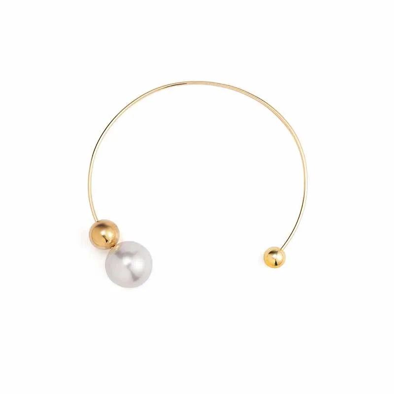 Metal Circle Asymmetrical Pearl Collar Necklace Silver Plating Jewelry