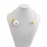Metal Circle Asymmetrical Pearl Collar Necklace Silver Plating Jewelry