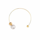 Metal Circle Asymmetrical Pearl Collar Necklace Silver Plating Jewelry