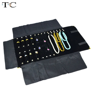 Metal Corner Jewelry Roll Bag Portable Carring Case Velvet Organizer
