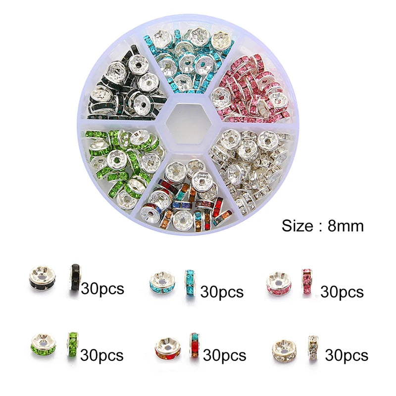 Metal Crystal Rhinestone Rondelles Spacer Beads Kit for Jewelry Making