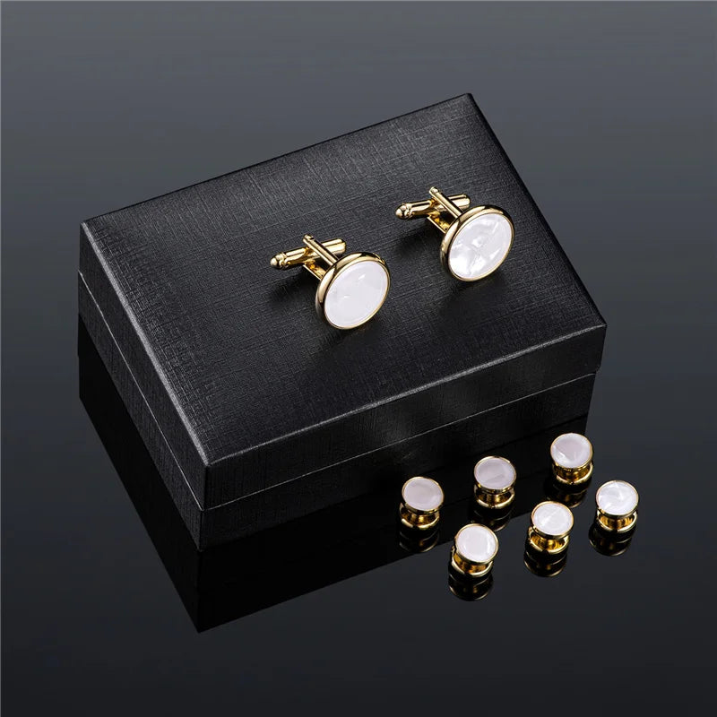 Vintage Men's Metal Cufflinks & Shirt Studs Set
