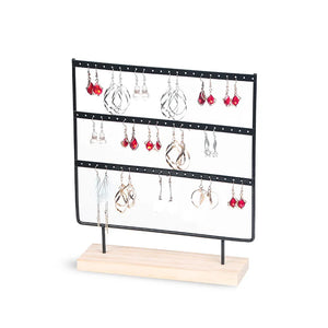 Metal Earring Display Holder with Wooden Base