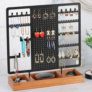 Metal Earring Holder with Wooden Ring Tray