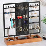 Metal Earring Holder with Wooden Ring Tray