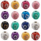 Metal Enlaced Plating Acrylic Beads 8mm Round Cross Mixed Color