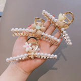 Pink Flower Hairpins Accessories Pearl Shark Clip Head Jewelry For Girls