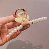 Pink Flower Hairpins Accessories Pearl Shark Clip Head Jewelry For Girls