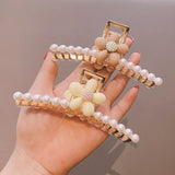 Pink Flower Hairpins Accessories Pearl Shark Clip Head Jewelry For Girls